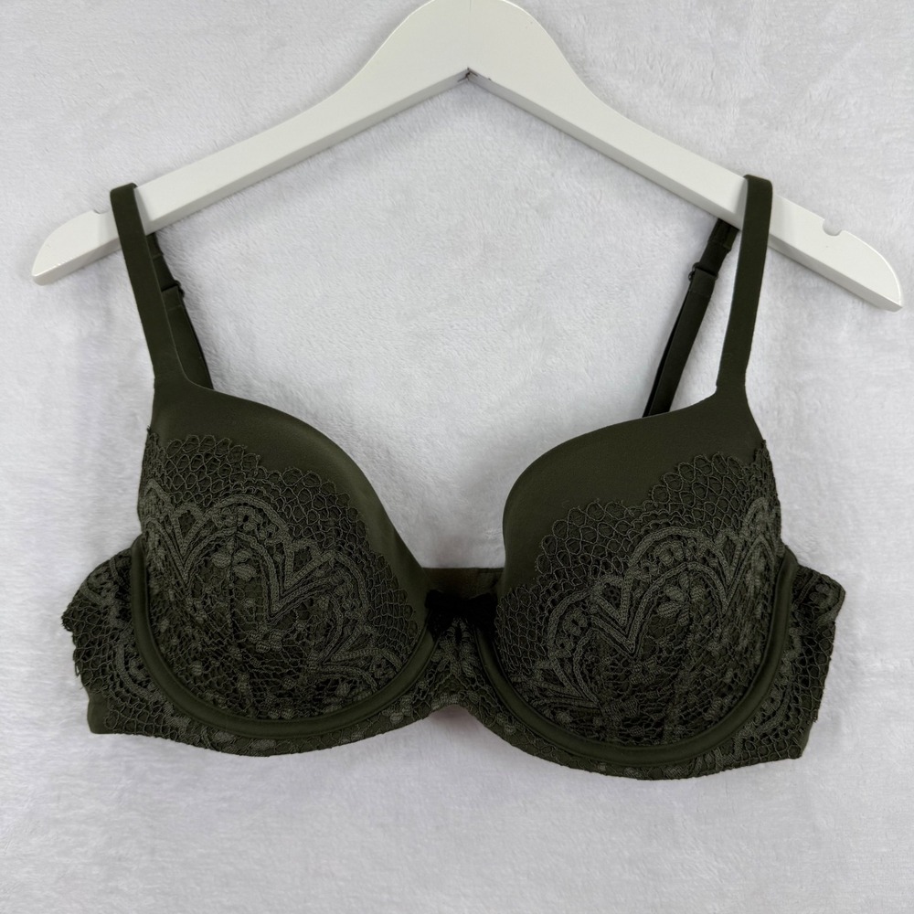 Victoria's Secret Body by Victoria Lined Demi Bra Olive Green Lace 36D 344598